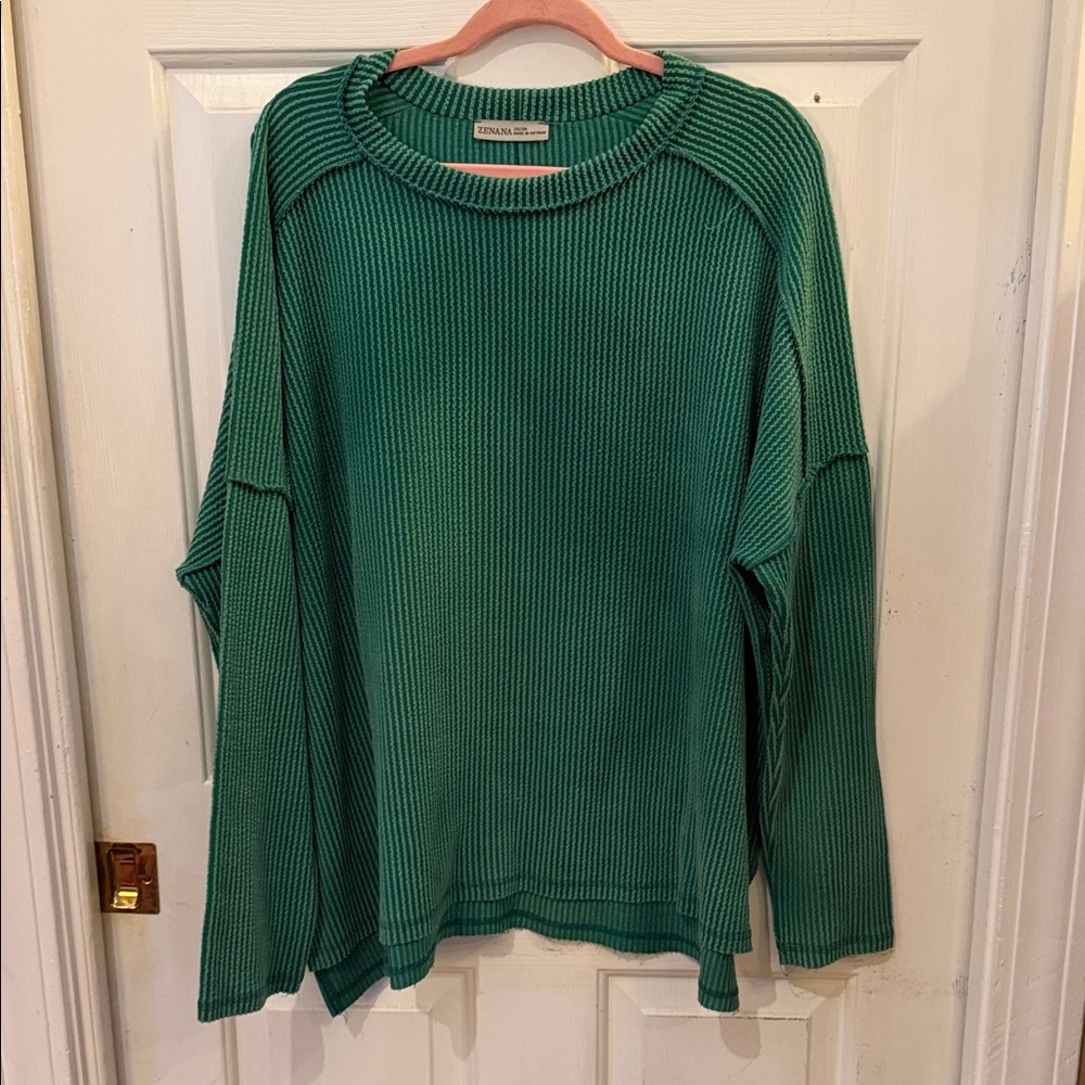 Zenana Green Ribbed Sweater